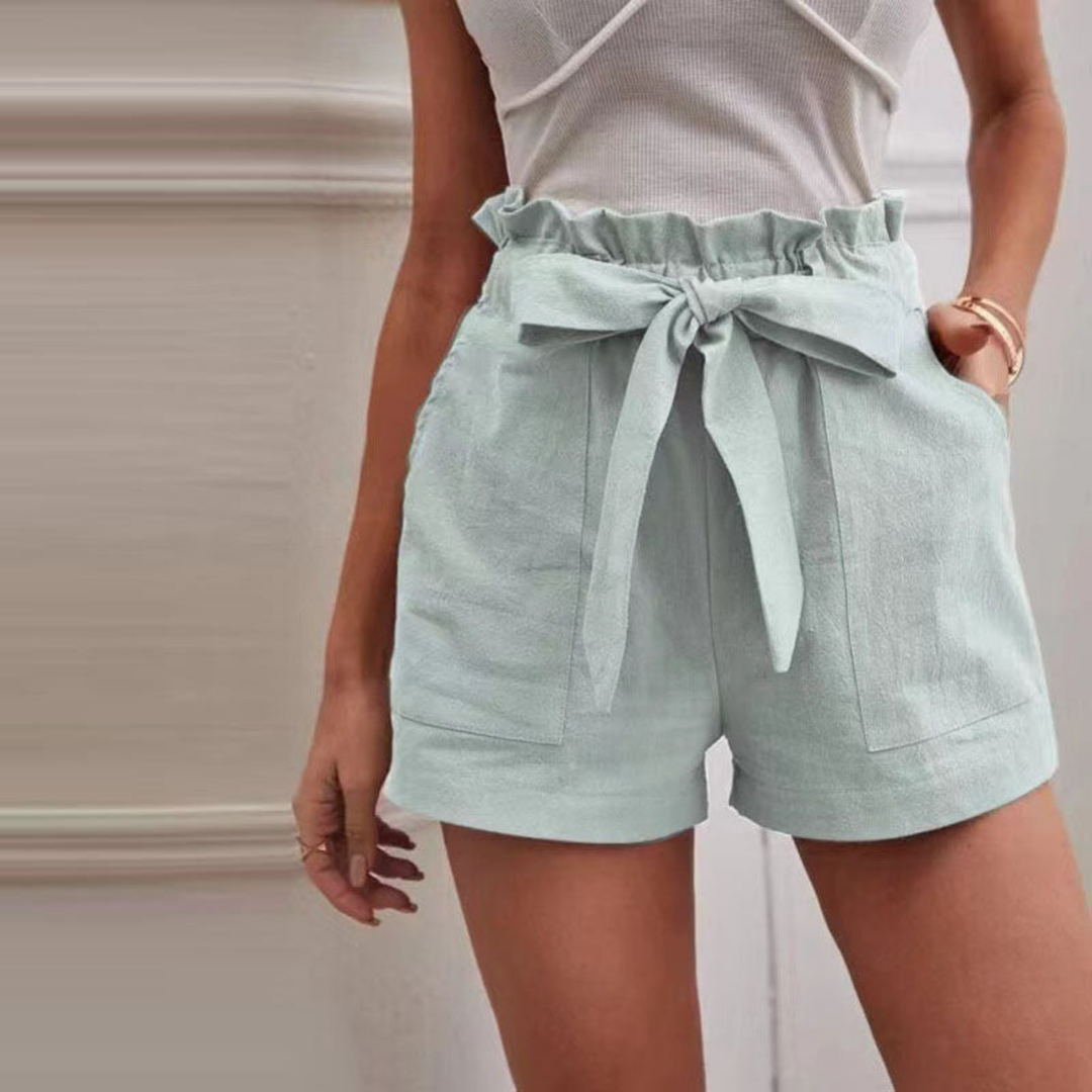 Sutton | Women's Linen Paperbag Waist Bow Tie Shorts