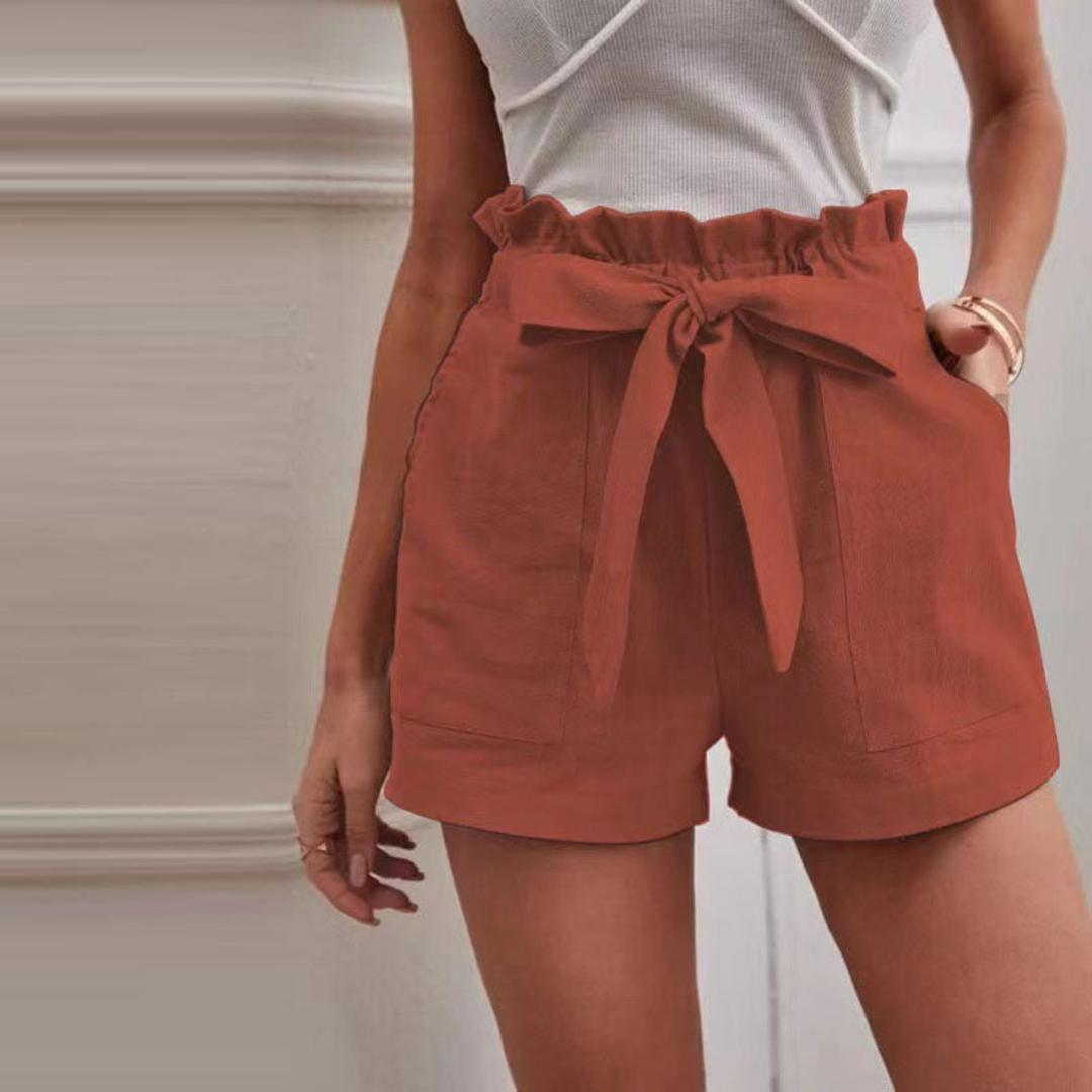 Sutton | Women's Linen Paperbag Waist Bow Tie Shorts