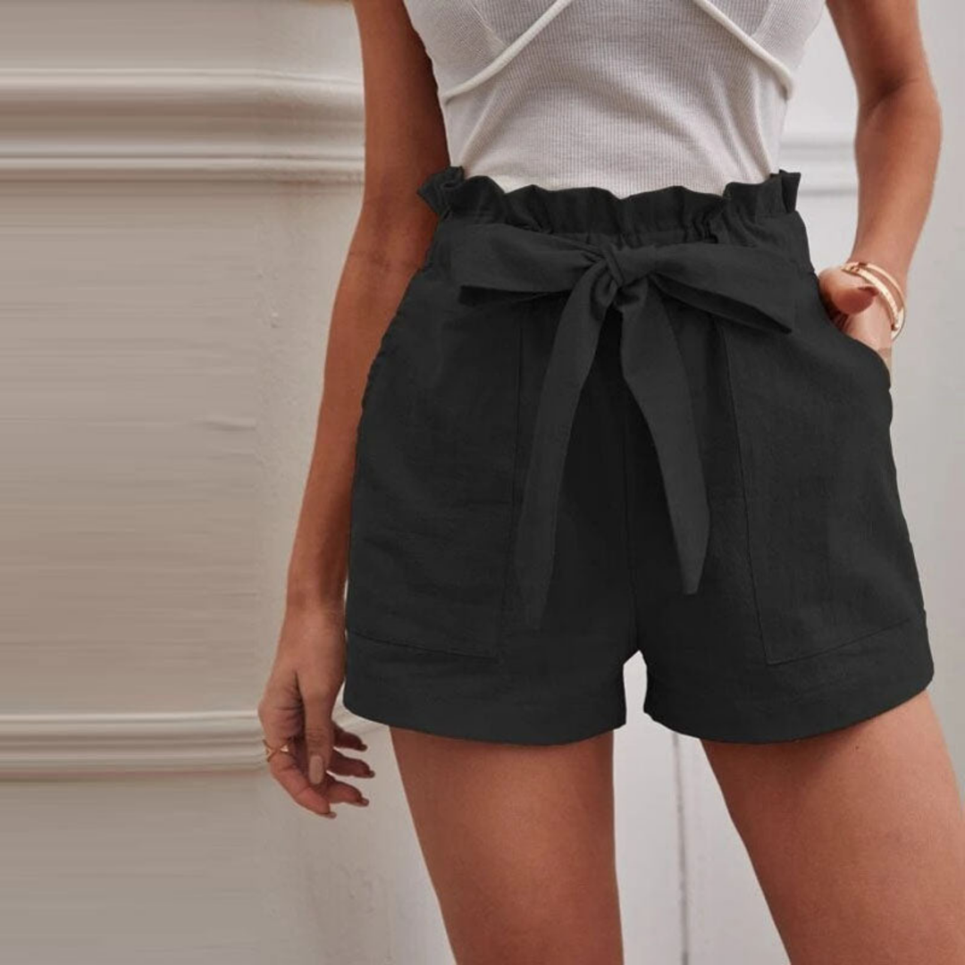 Sutton | Women's Linen Paperbag Waist Bow Tie Shorts