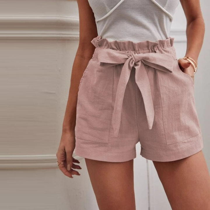 Sutton | Women's Linen Paperbag Waist Bow Tie Shorts