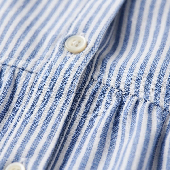 Sutton | Women's Linen Striped Short Sleeve Shirt Midi Dress