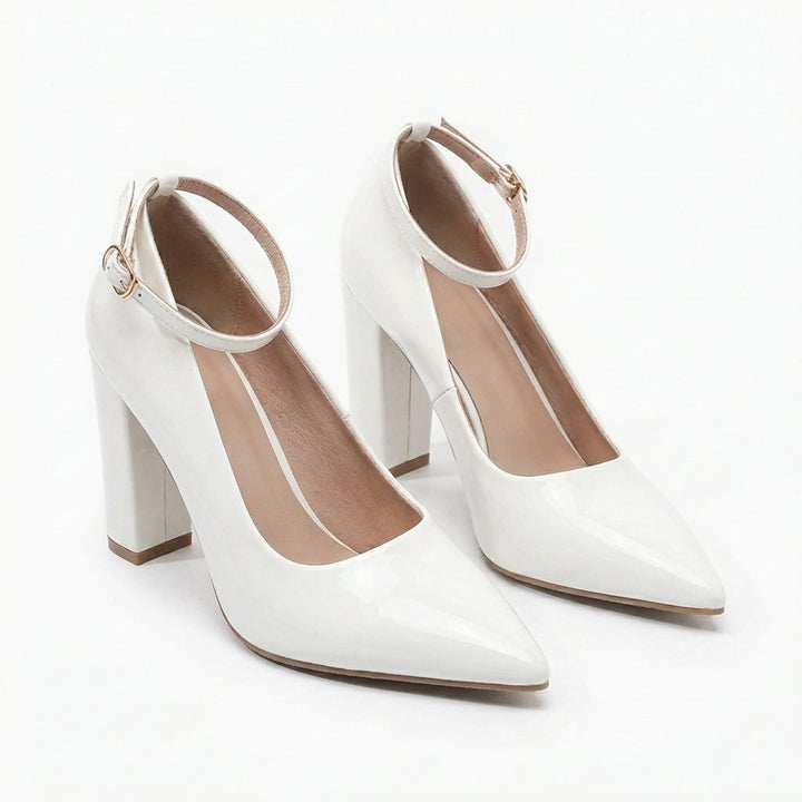 Sutton | Women's Patent Leather Ankle Strap Block Heel Court Shoes