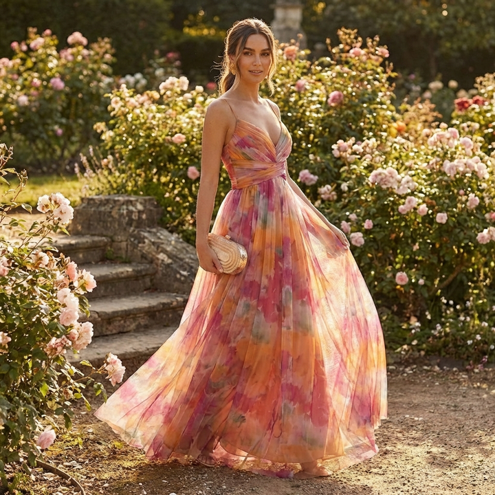 Talia | Women Dress With Watercolour Print | Maxi