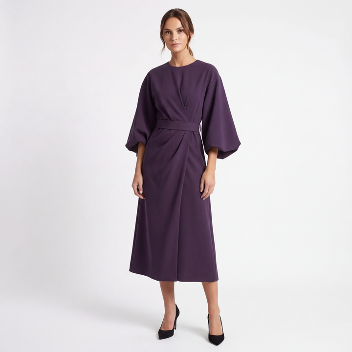 Thea | Women's Breathable Belted Kimono Sleeve Midi Dress