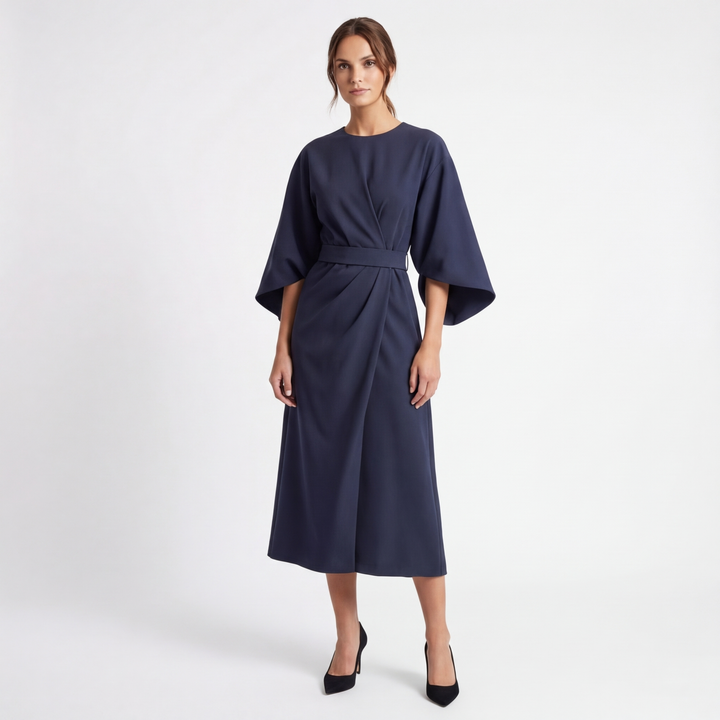 Thea | Women's Breathable Belted Kimono Sleeve Midi Dress
