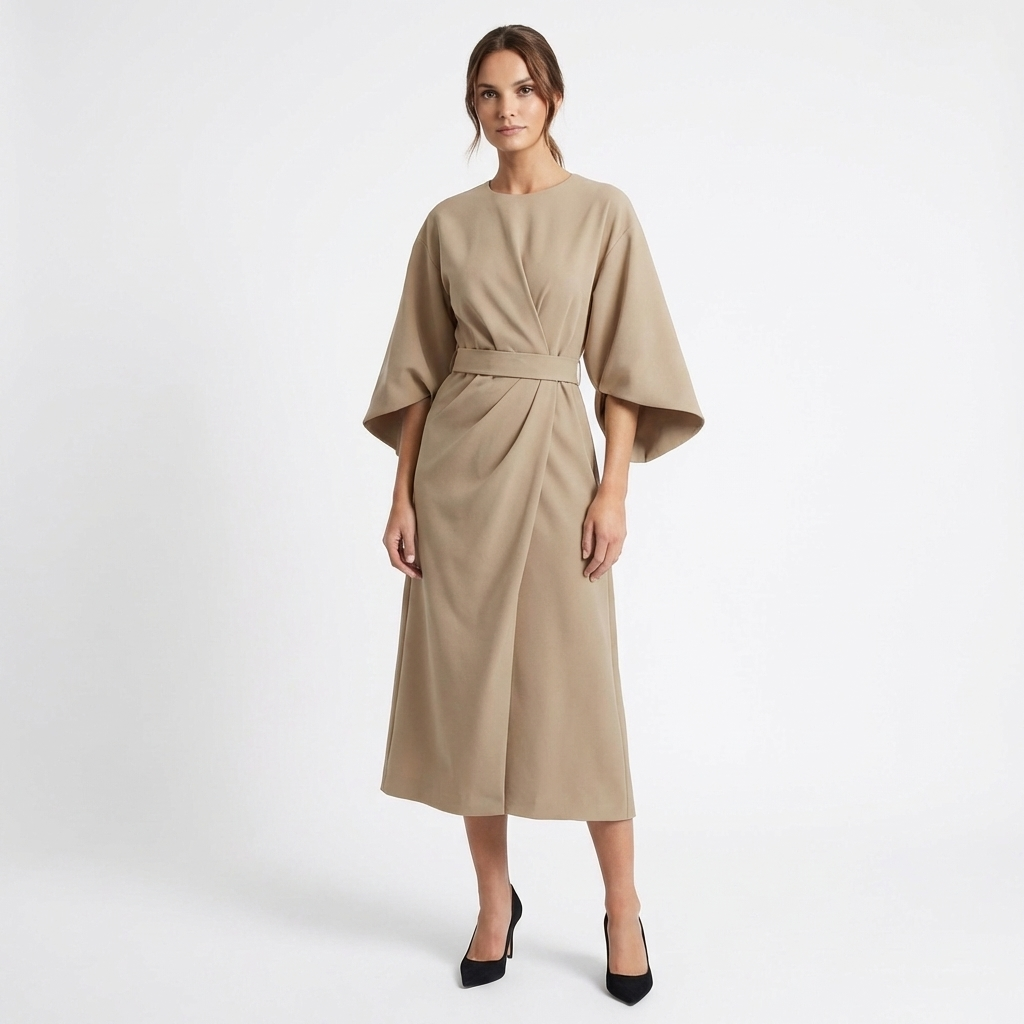 Thea | Women's Breathable Belted Kimono Sleeve Midi Dress