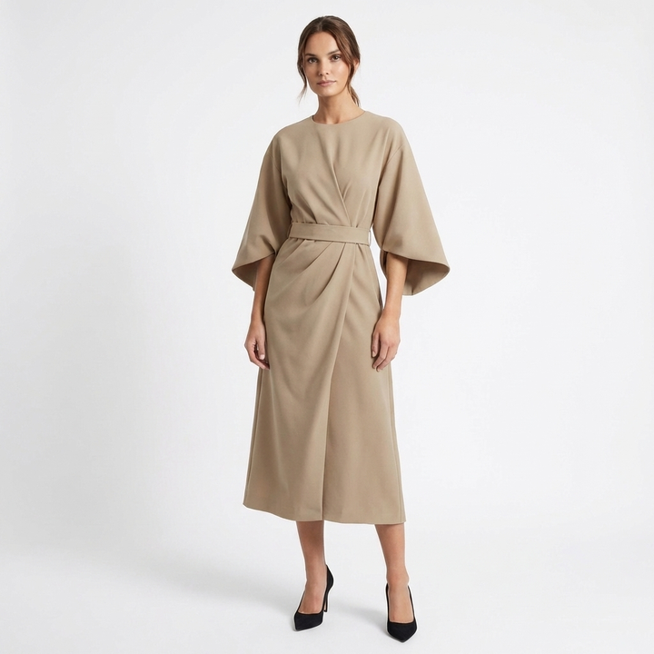 Thea | Women's Breathable Belted Kimono Sleeve Midi Dress