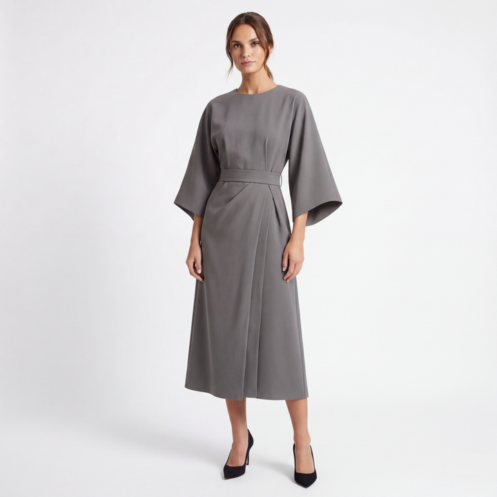 Thea | Women's Breathable Belted Kimono Sleeve Midi Dress