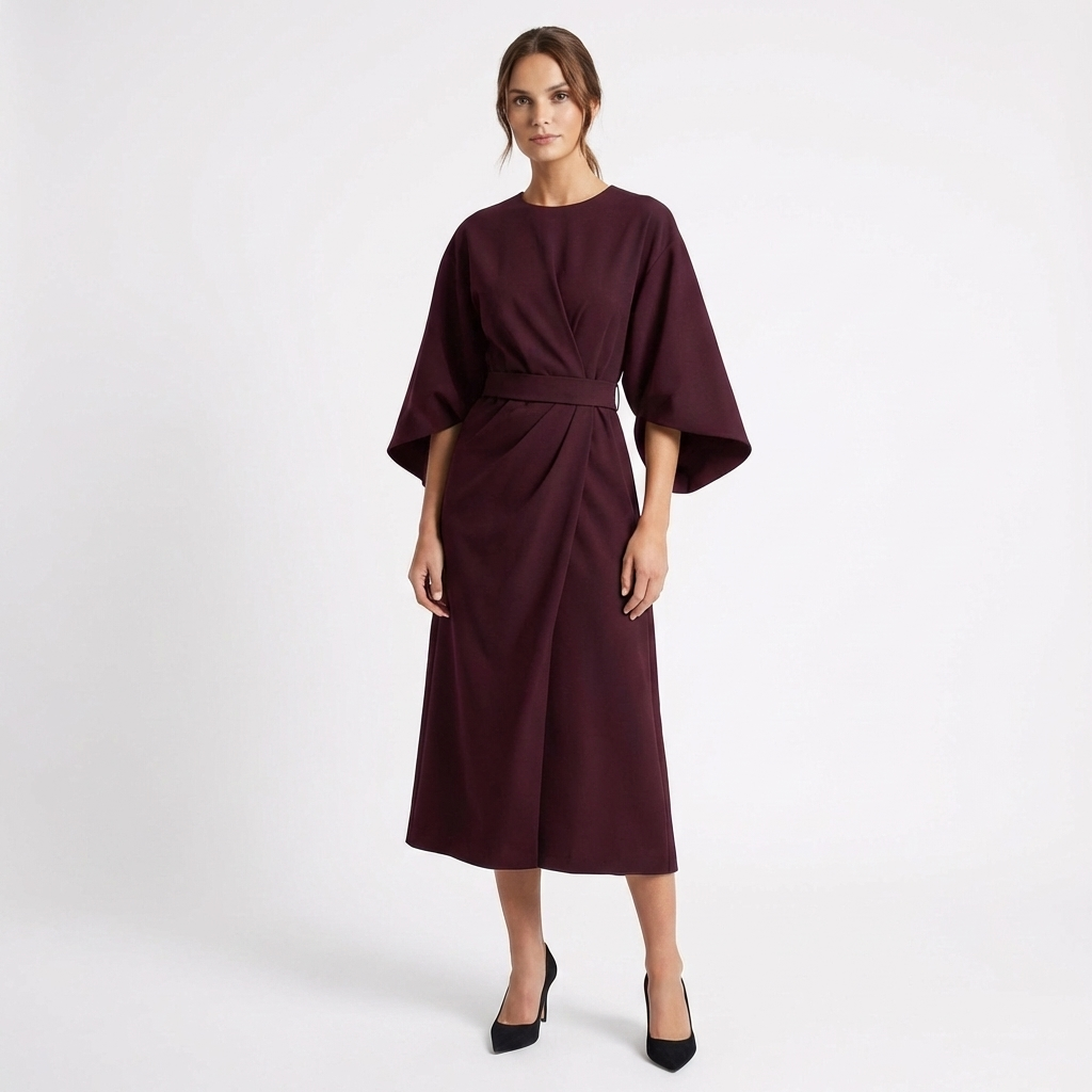 Thea | Women's Breathable Belted Kimono Sleeve Midi Dress