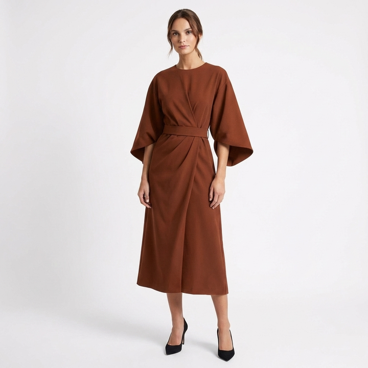 Thea | Women's Breathable Belted Kimono Sleeve Midi Dress