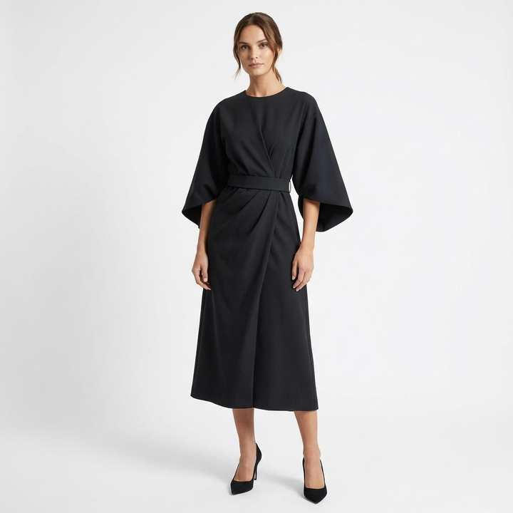 Thea | Women's Breathable Belted Kimono Sleeve Midi Dress