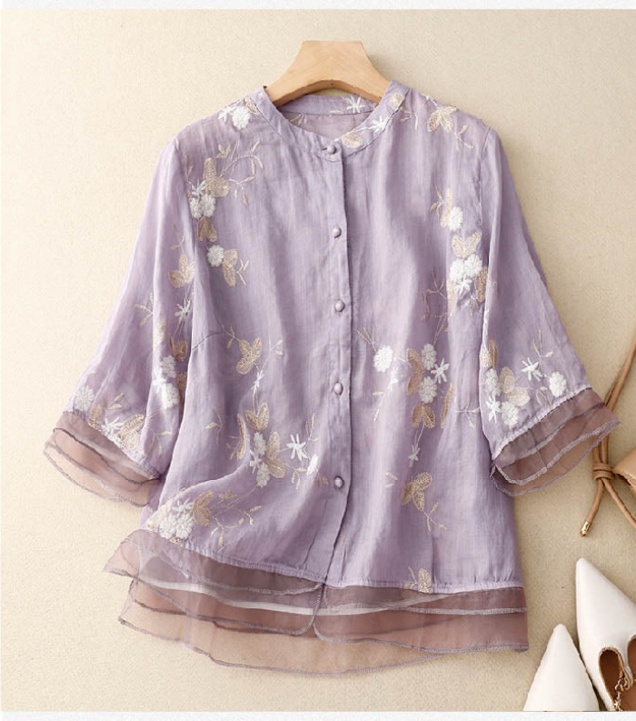 Thea | Women's Chiffon Floral Button Blouse