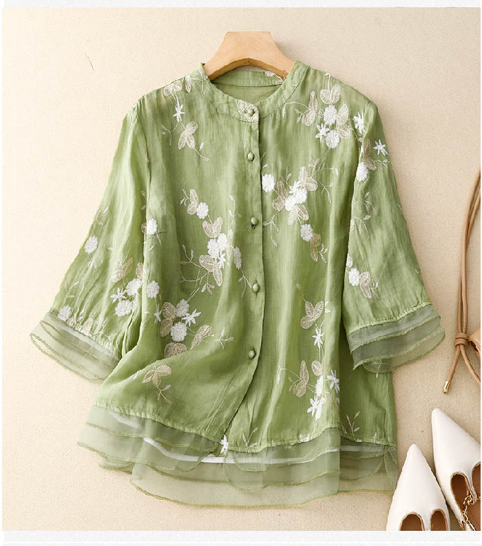 Thea | Women's Chiffon Floral Button Blouse