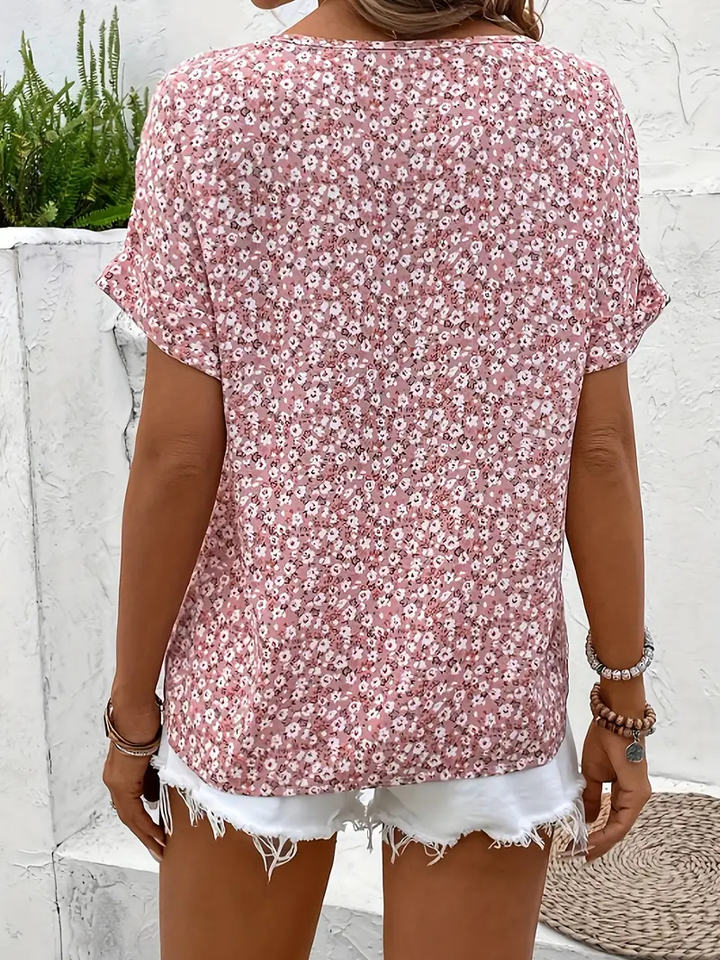 Thea | Women's Cotton Ditsy Floral Button-Front Blouse