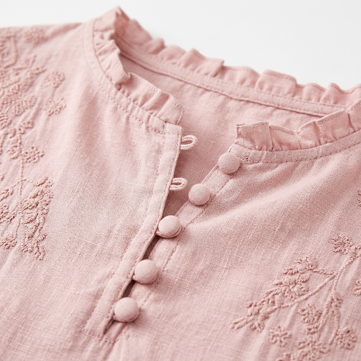 Thea | Women's Cotton Lace-Detail Button-Neck Blouse