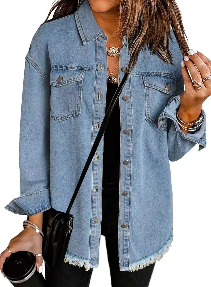 Thea | Women's Denim Oversized Raw Hem Jacket