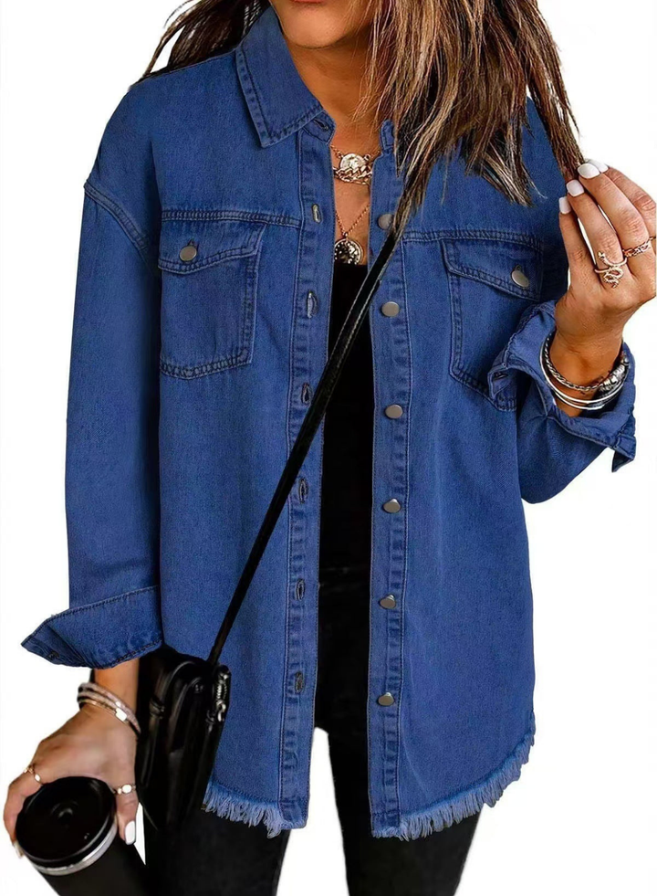 Thea | Women's Denim Oversized Raw Hem Jacket