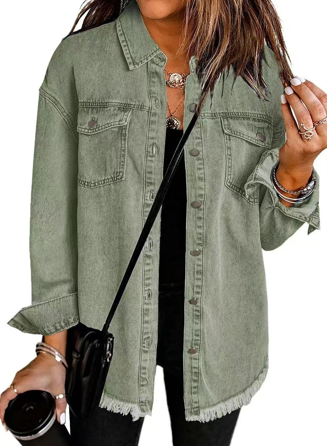 Thea | Women's Denim Oversized Raw Hem Jacket