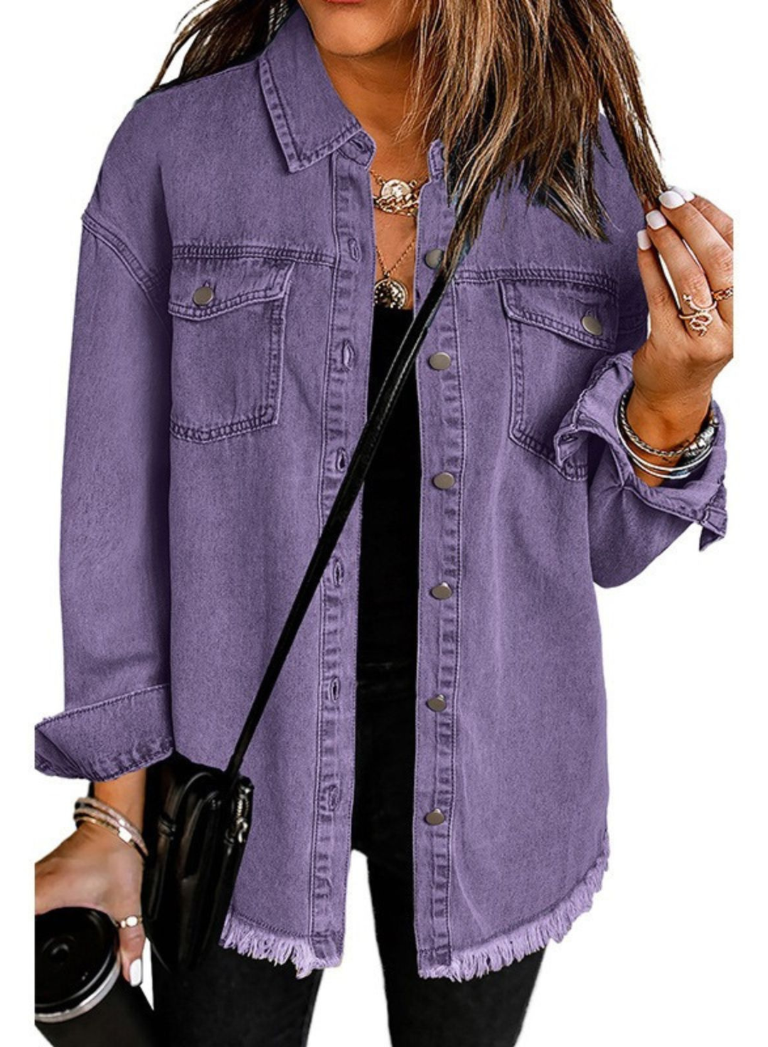 Thea | Women's Denim Oversized Raw Hem Jacket