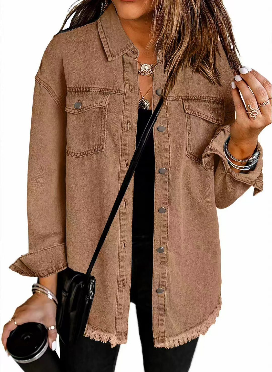 Thea | Women's Denim Oversized Raw Hem Jacket