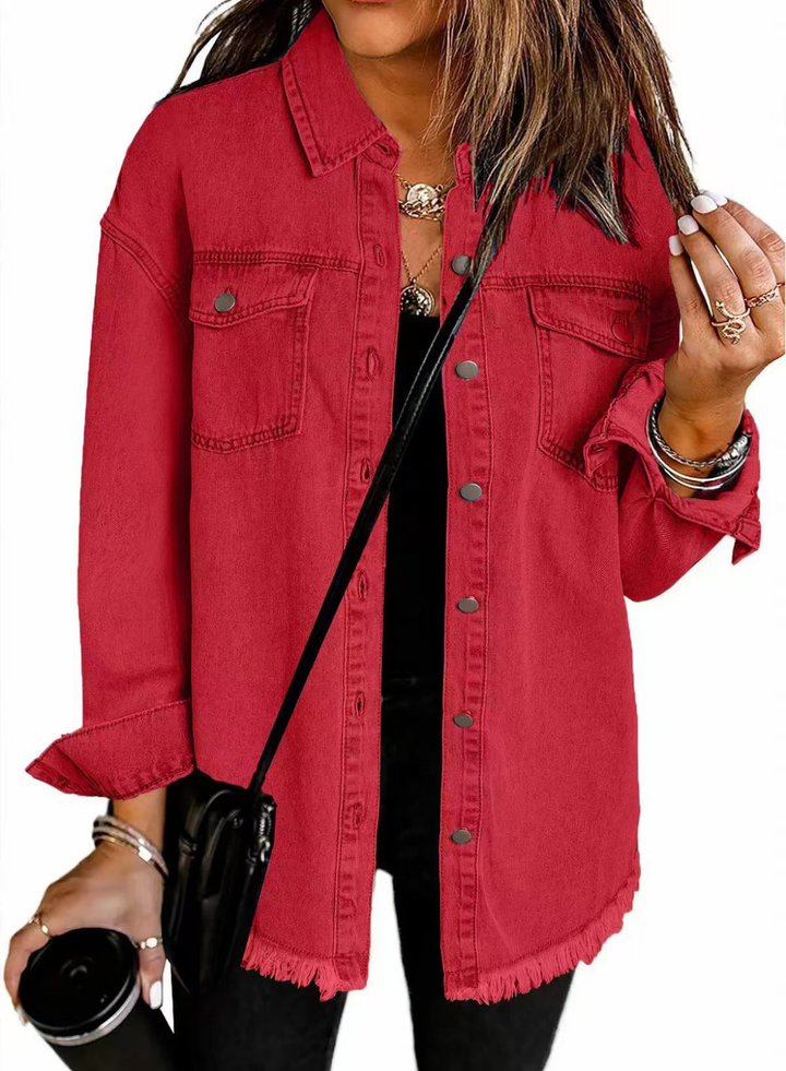 Thea | Women's Denim Oversized Raw Hem Jacket
