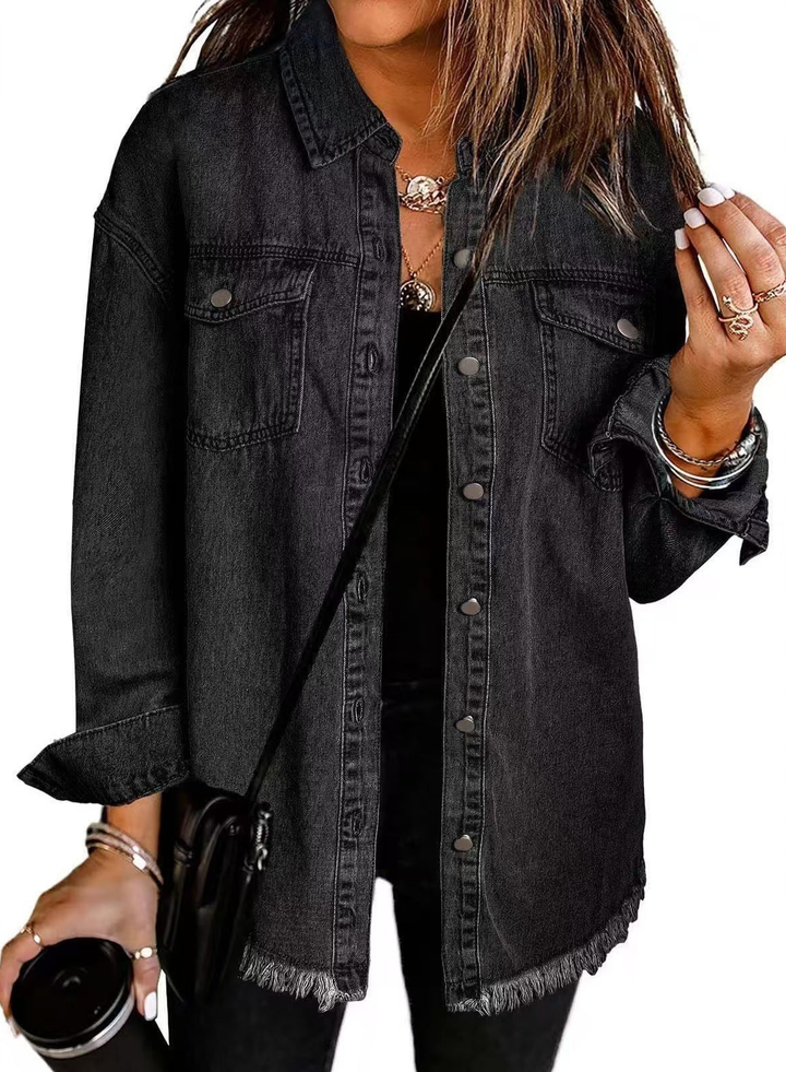 Thea | Women's Denim Oversized Raw Hem Jacket