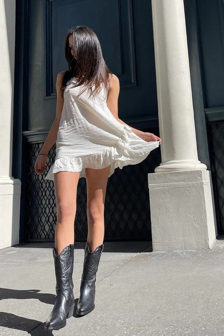 Thea | Women's Leather Metallic Pink Knee High Cowgirl Boots
