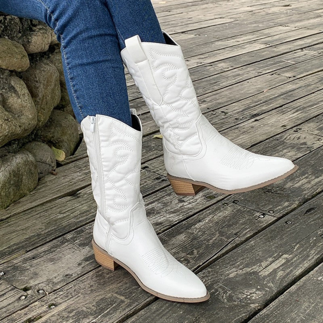Thea | Women's Leather Metallic Pink Knee High Cowgirl Boots