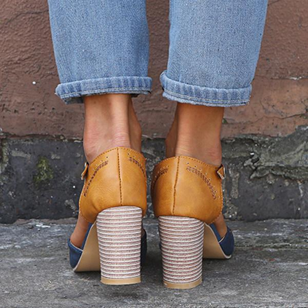 Thea | Women's Leather Two-Tone Block Heel T-Bar Court Shoes