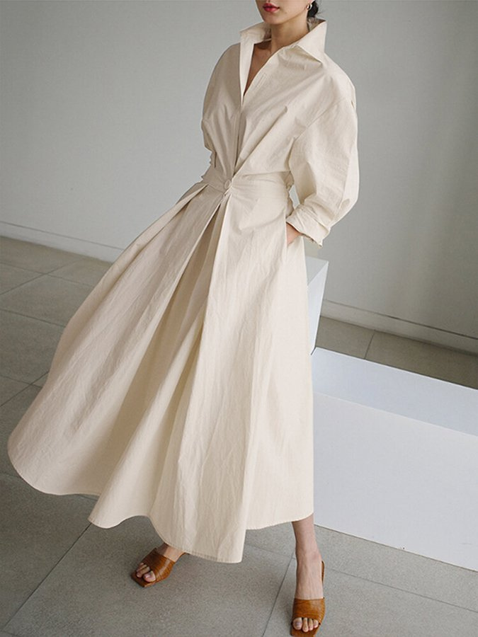 Thea | Women's Linen Collared Twist-Waist Maxi Dress
