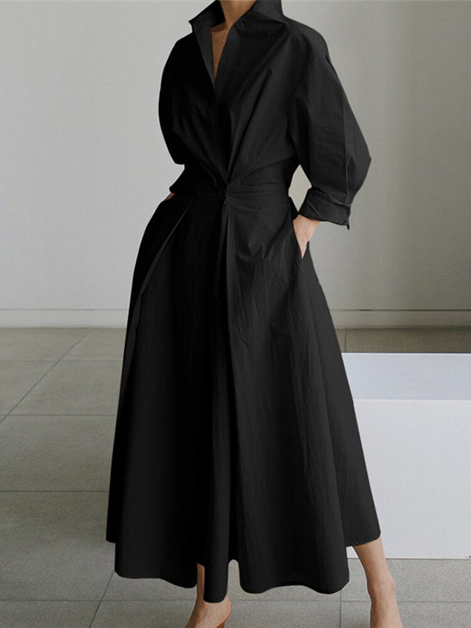 Thea | Women's Linen Collared Twist-Waist Maxi Dress