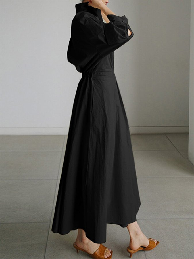 Thea | Women's Linen Collared Twist-Waist Maxi Dress