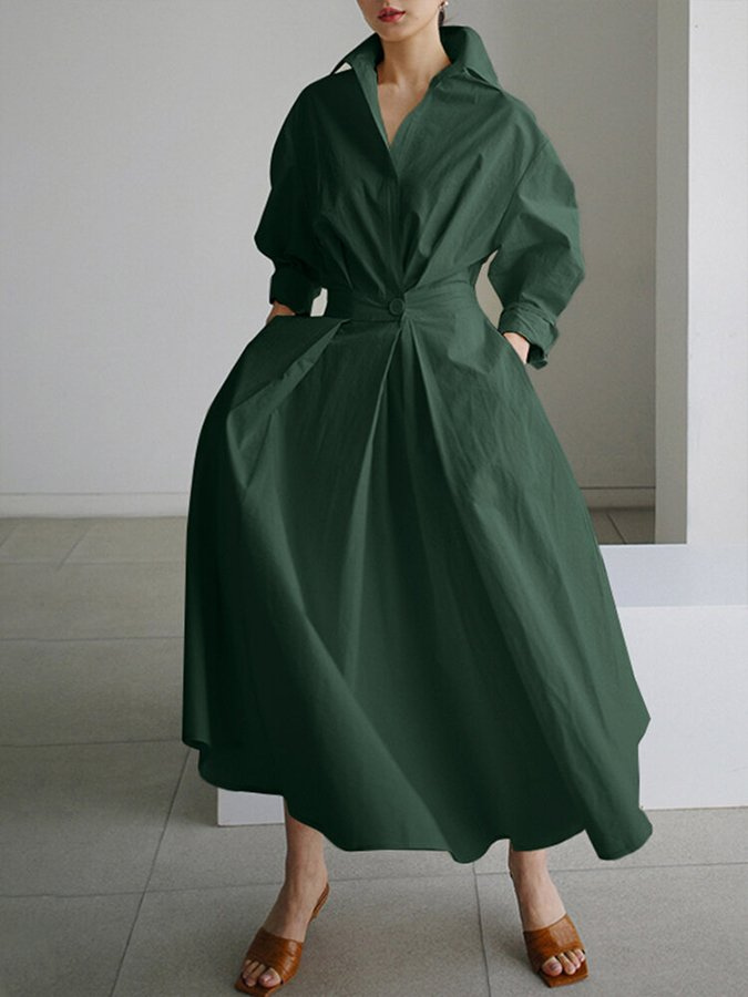 Thea | Women's Linen Collared Twist-Waist Maxi Dress