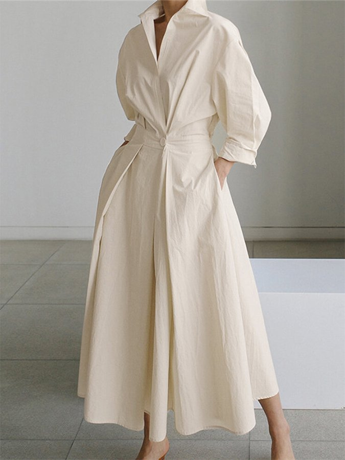 Thea | Women's Linen Collared Twist-Waist Maxi Dress
