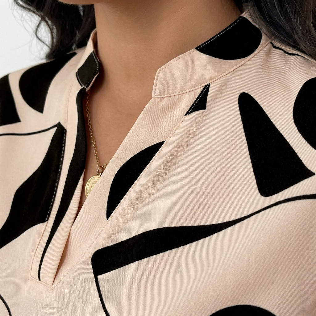 Thea | Women's Satin Abstract Print V-Neck Long Sleeve Blouse