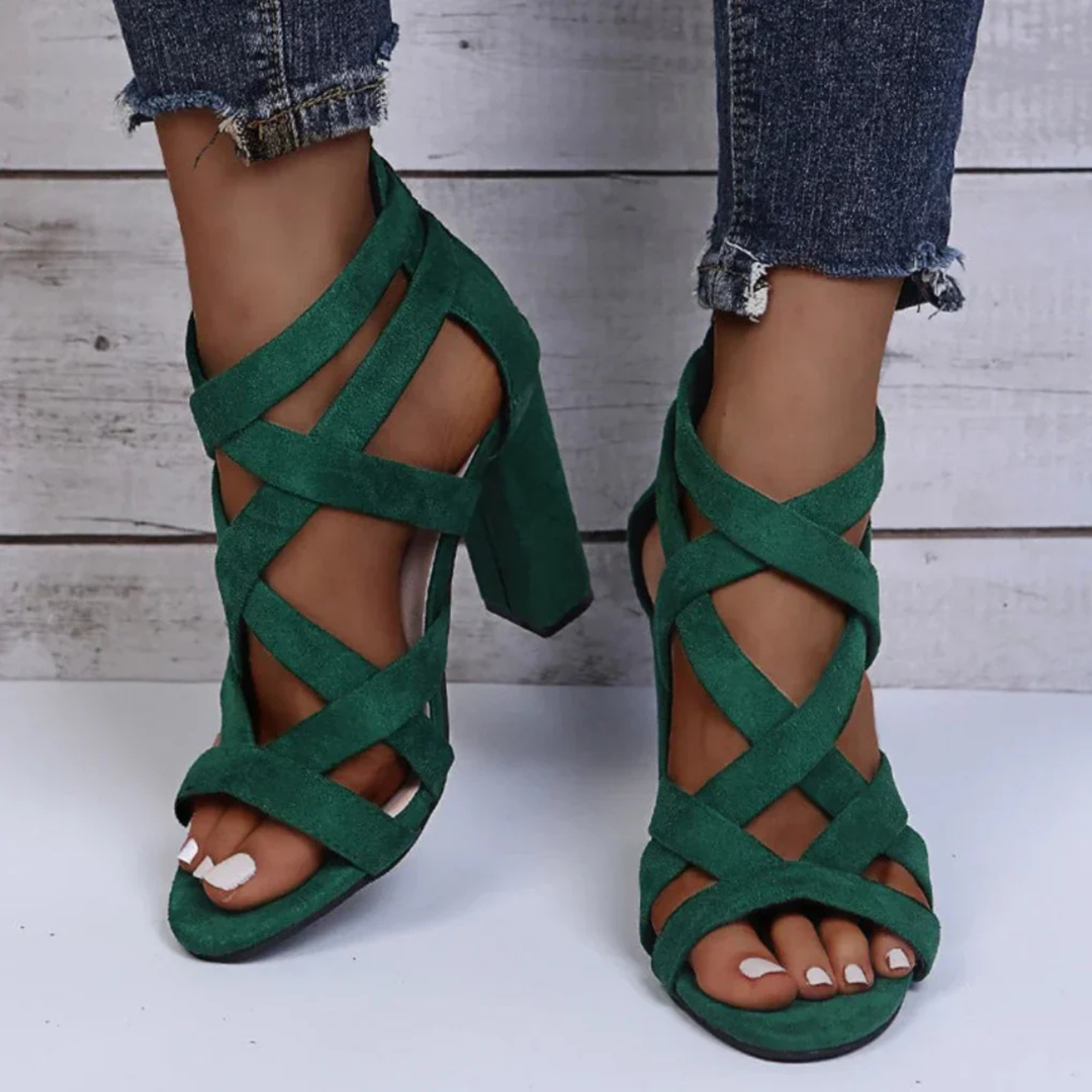 Thea | Women's Suede Crossover Strappy Block Heels
