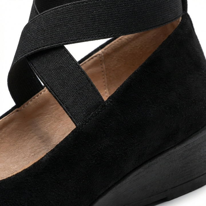 Thea | Women's Suede Elastic Strap Wedge Ballet Flats