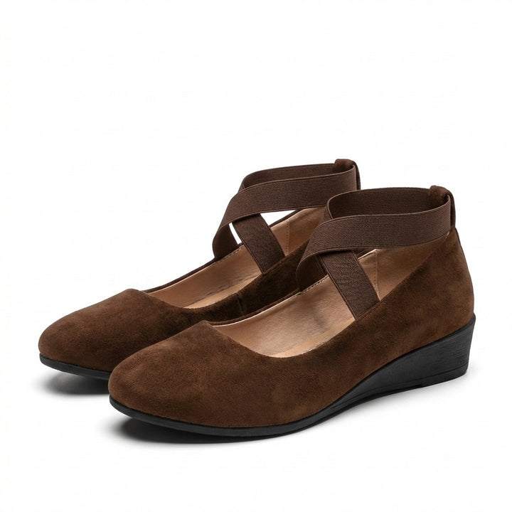 Thea | Women's Suede Elastic Strap Wedge Ballet Flats