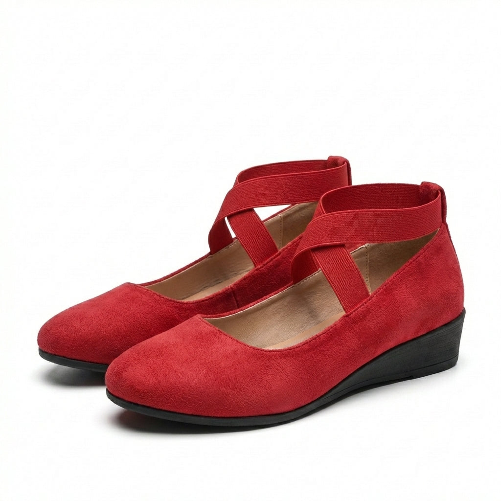 Thea | Women's Suede Elastic Strap Wedge Ballet Flats