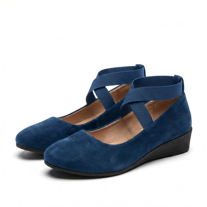 Thea | Women's Suede Elastic Strap Wedge Ballet Flats