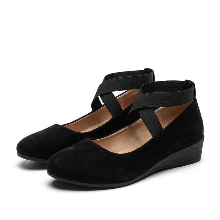 Thea | Women's Suede Elastic Strap Wedge Ballet Flats
