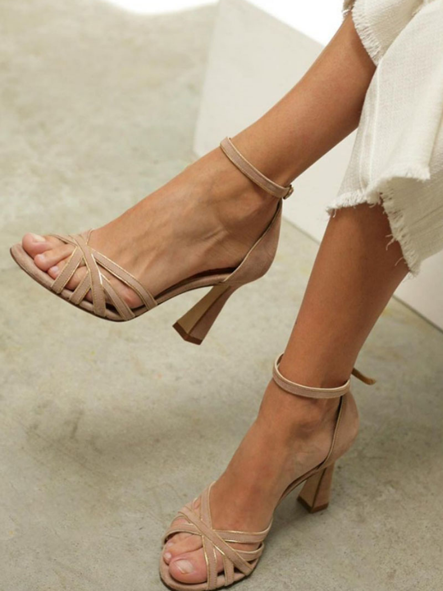Valentina | Women's Khaki Strappy Ankle Strap Block Heels