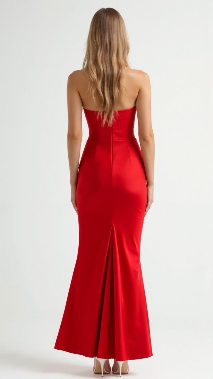 Valentina | Women's Satin Strapless Ruched Maxi Wedding Guest Dress