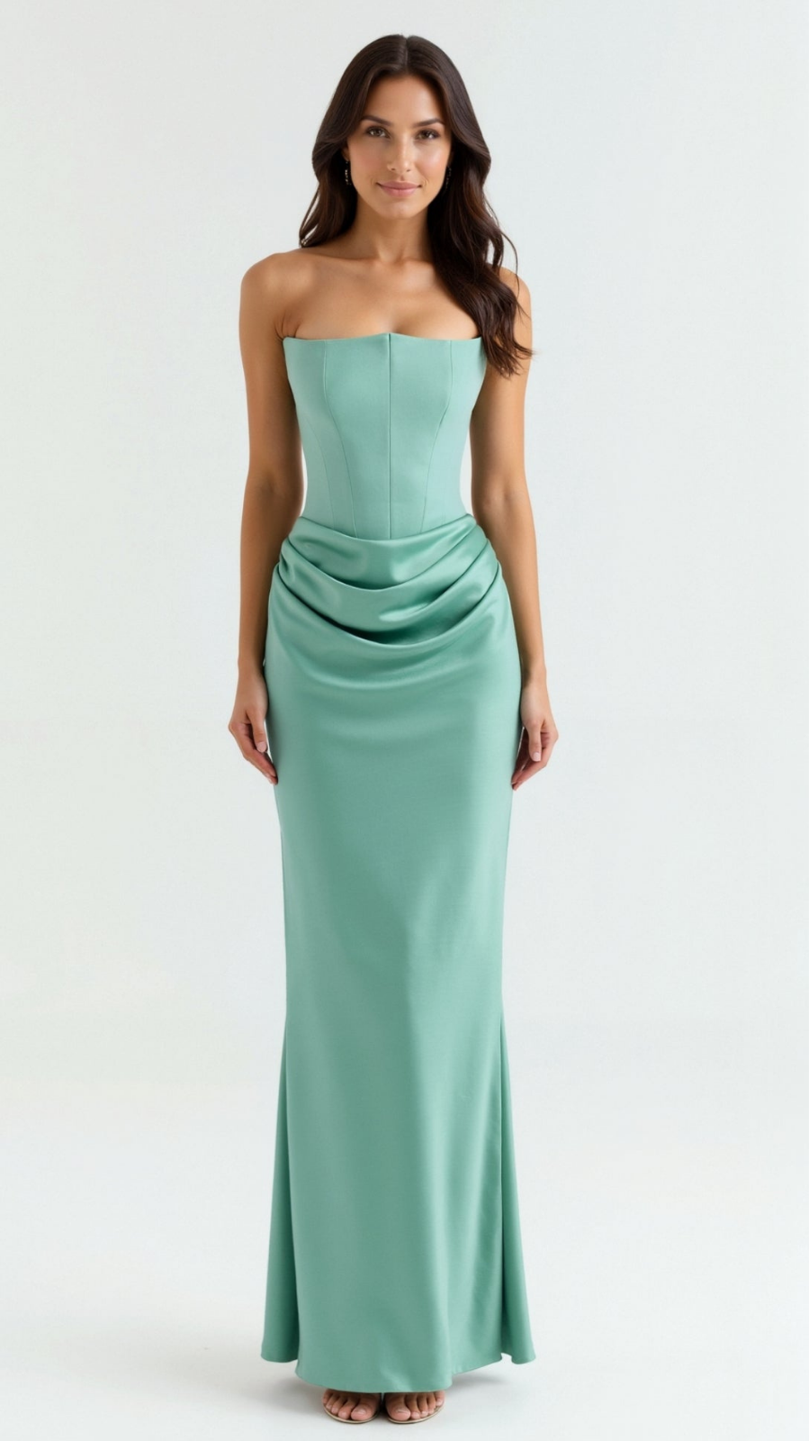 Valentina | Women's Satin Strapless Ruched Maxi Wedding Guest Dress