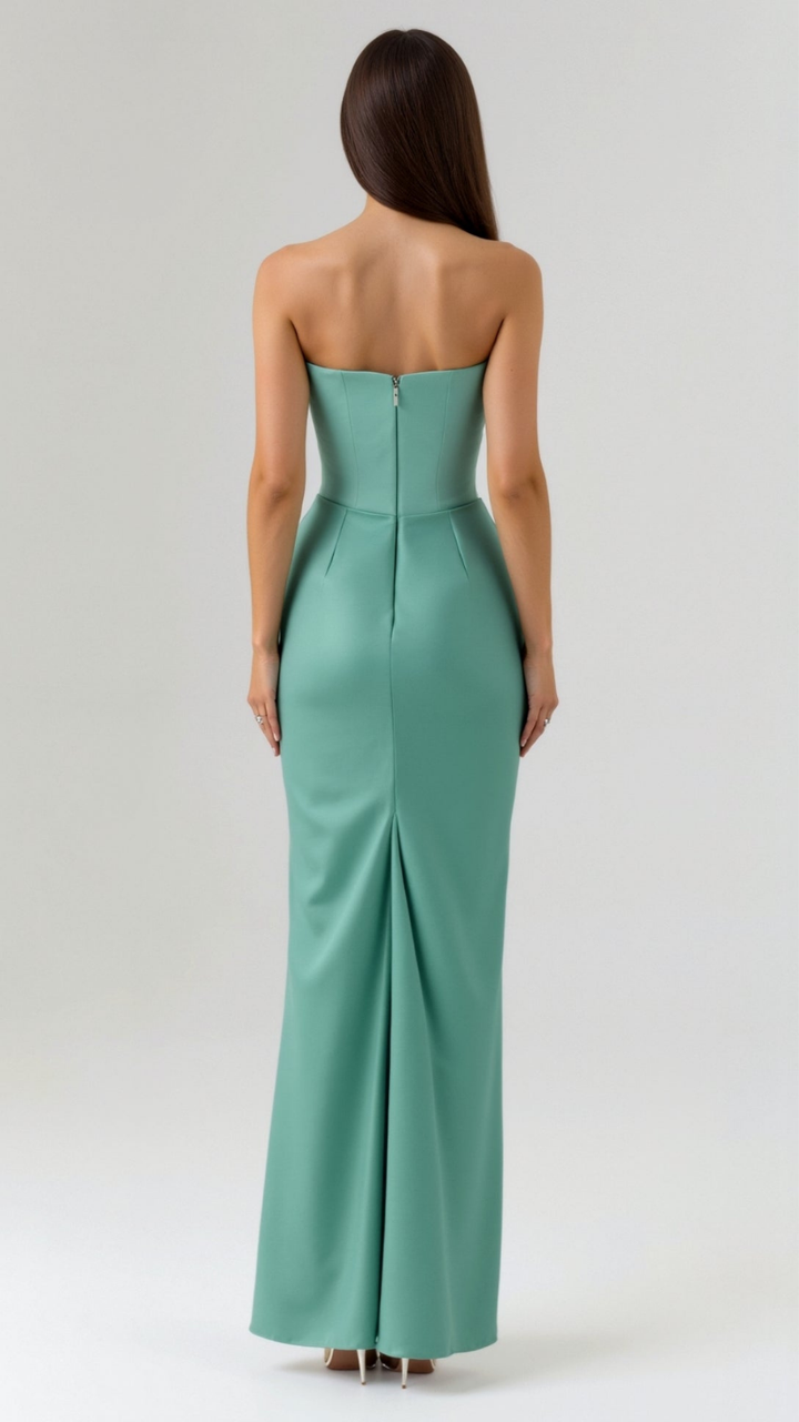 Valentina | Women's Satin Strapless Ruched Maxi Wedding Guest Dress