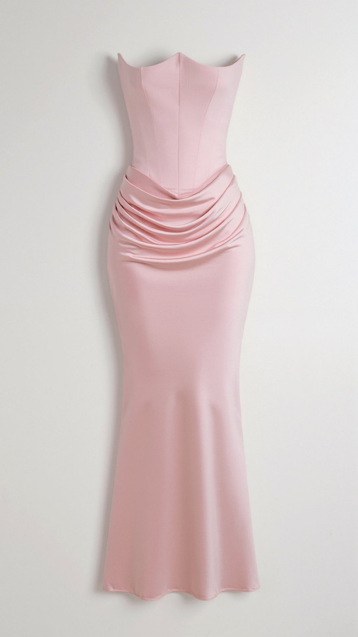Valentina | Women's Satin Strapless Ruched Maxi Wedding Guest Dress
