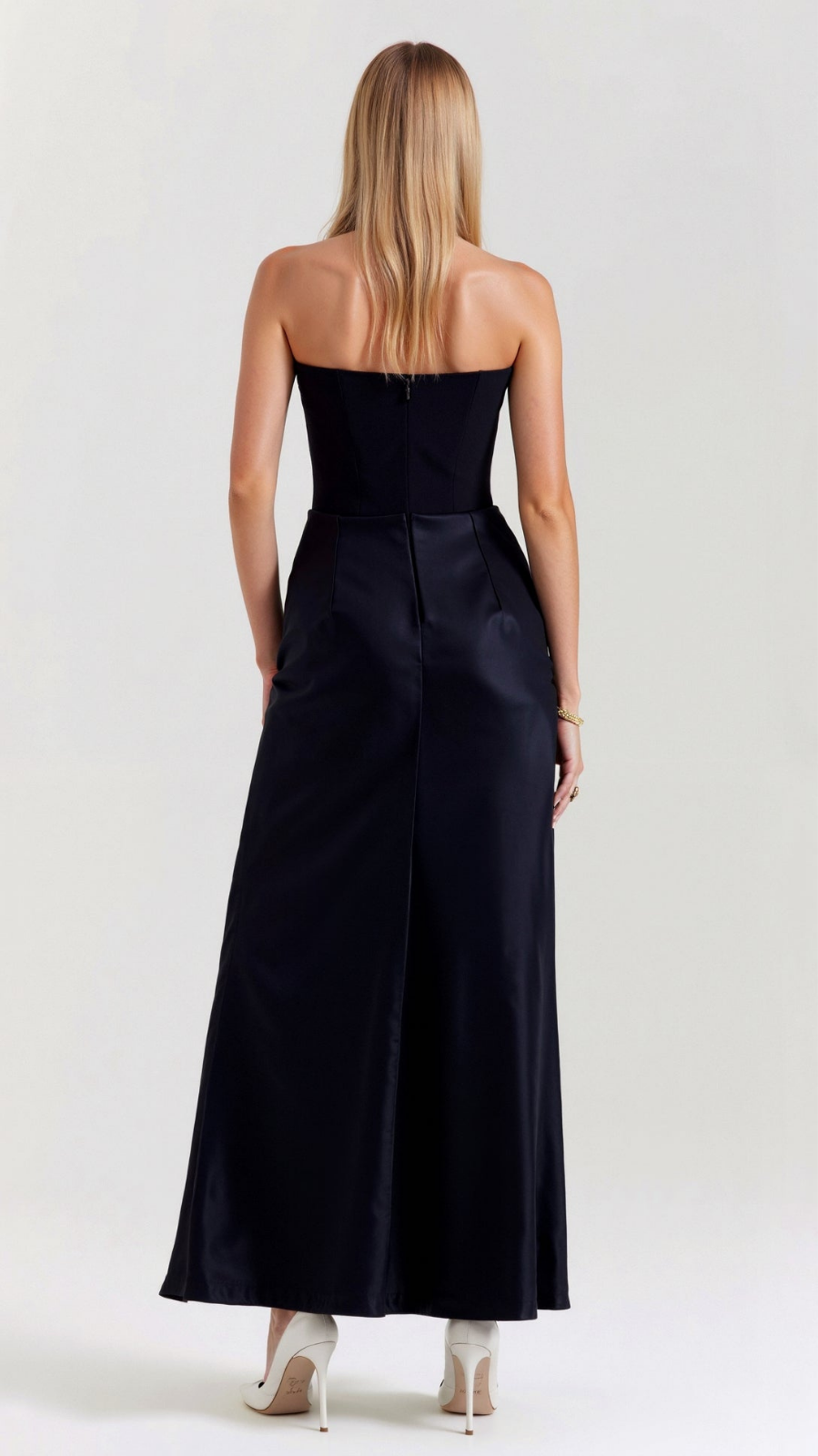 Valentina | Women's Satin Strapless Ruched Maxi Wedding Guest Dress