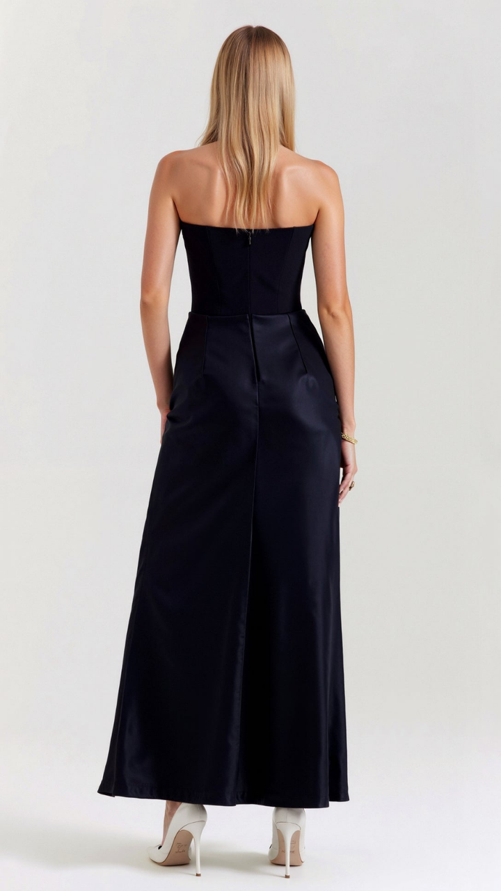Valentina | Women's Satin Strapless Ruched Maxi Wedding Guest Dress