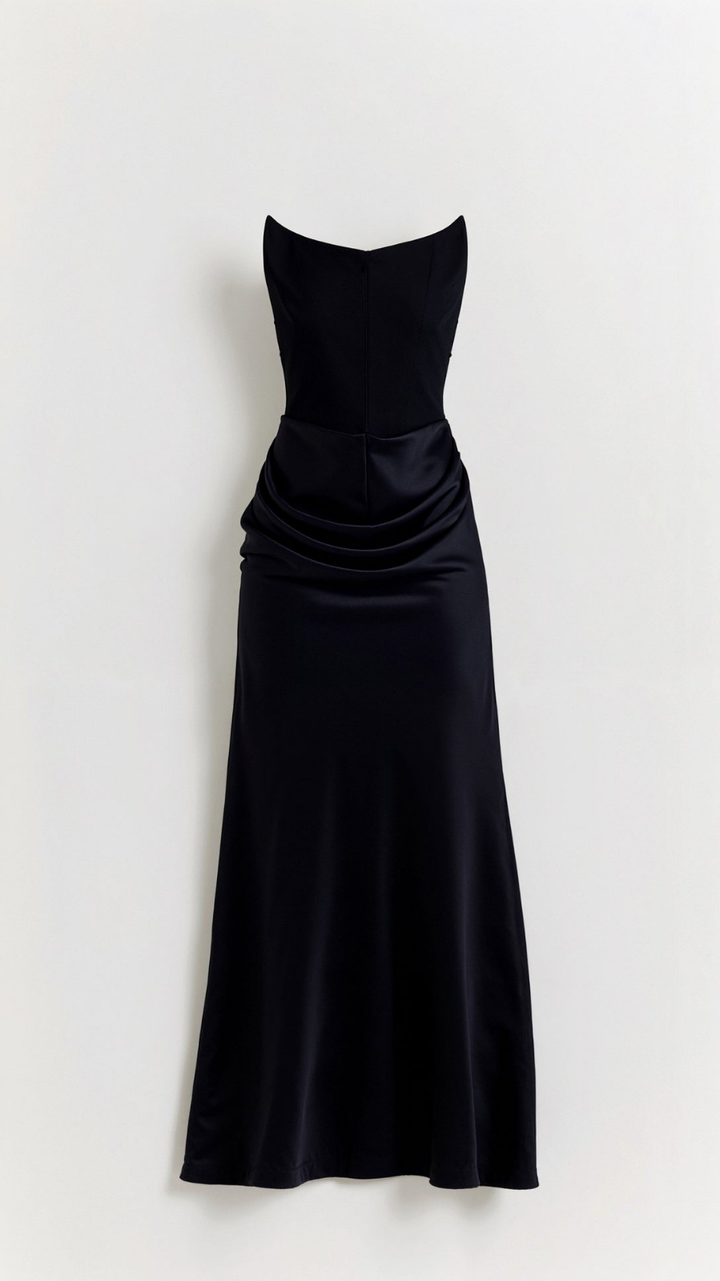 Valentina | Women's Satin Strapless Ruched Maxi Wedding Guest Dress