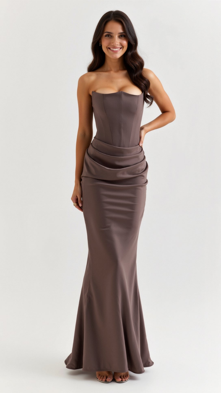 Valentina | Women's Satin Strapless Ruched Maxi Wedding Guest Dress